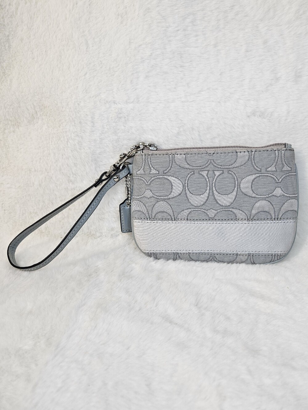 Coach Gray Signature Wristlet Pouch